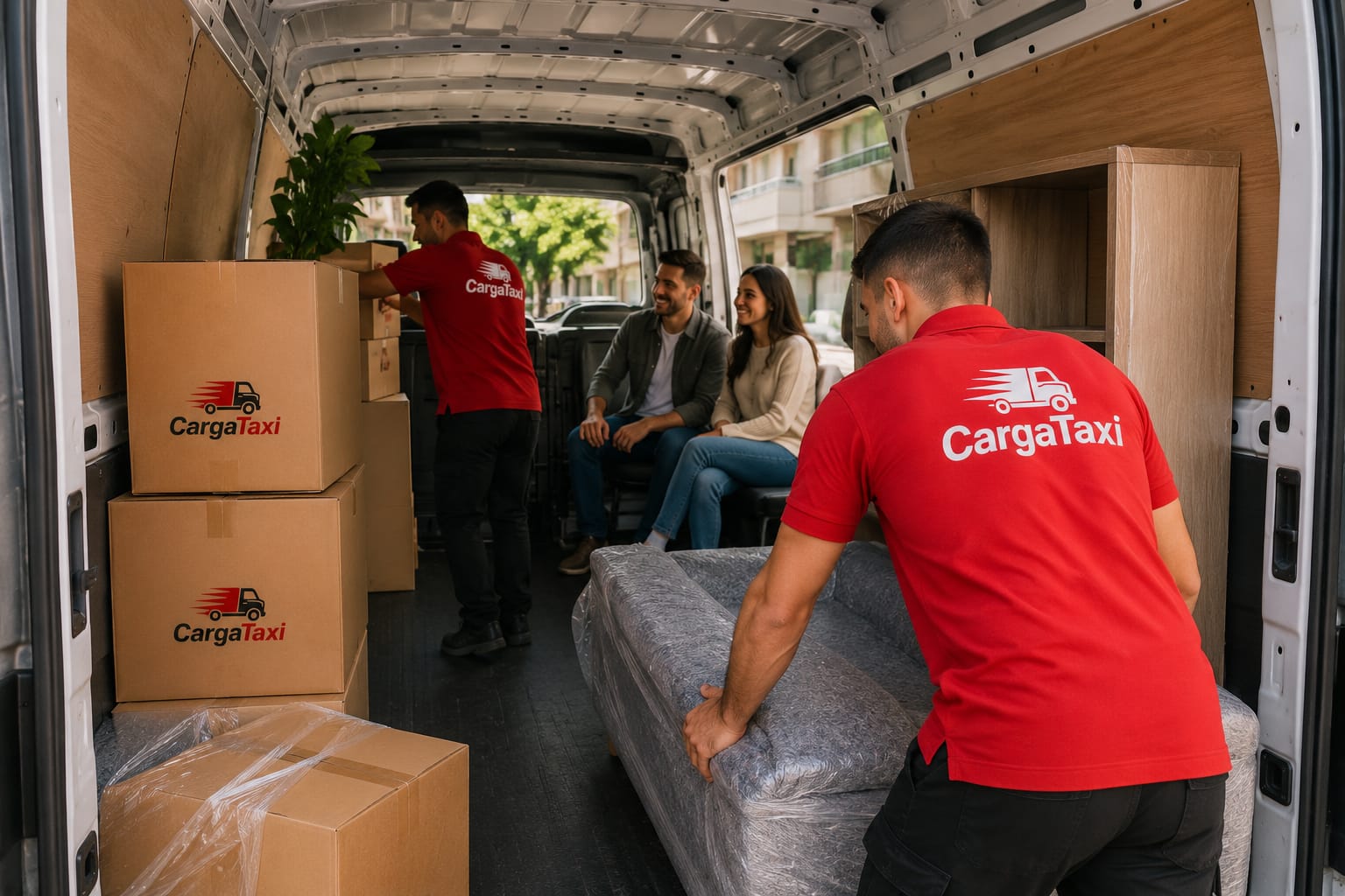 Equipo CargaTaxi preparando una mudanza de oficina
